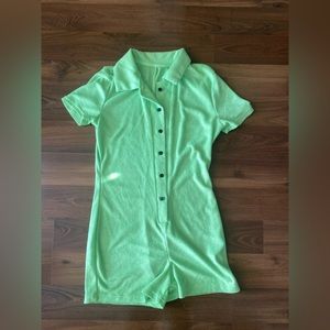 Green Romper, terry cloth material
